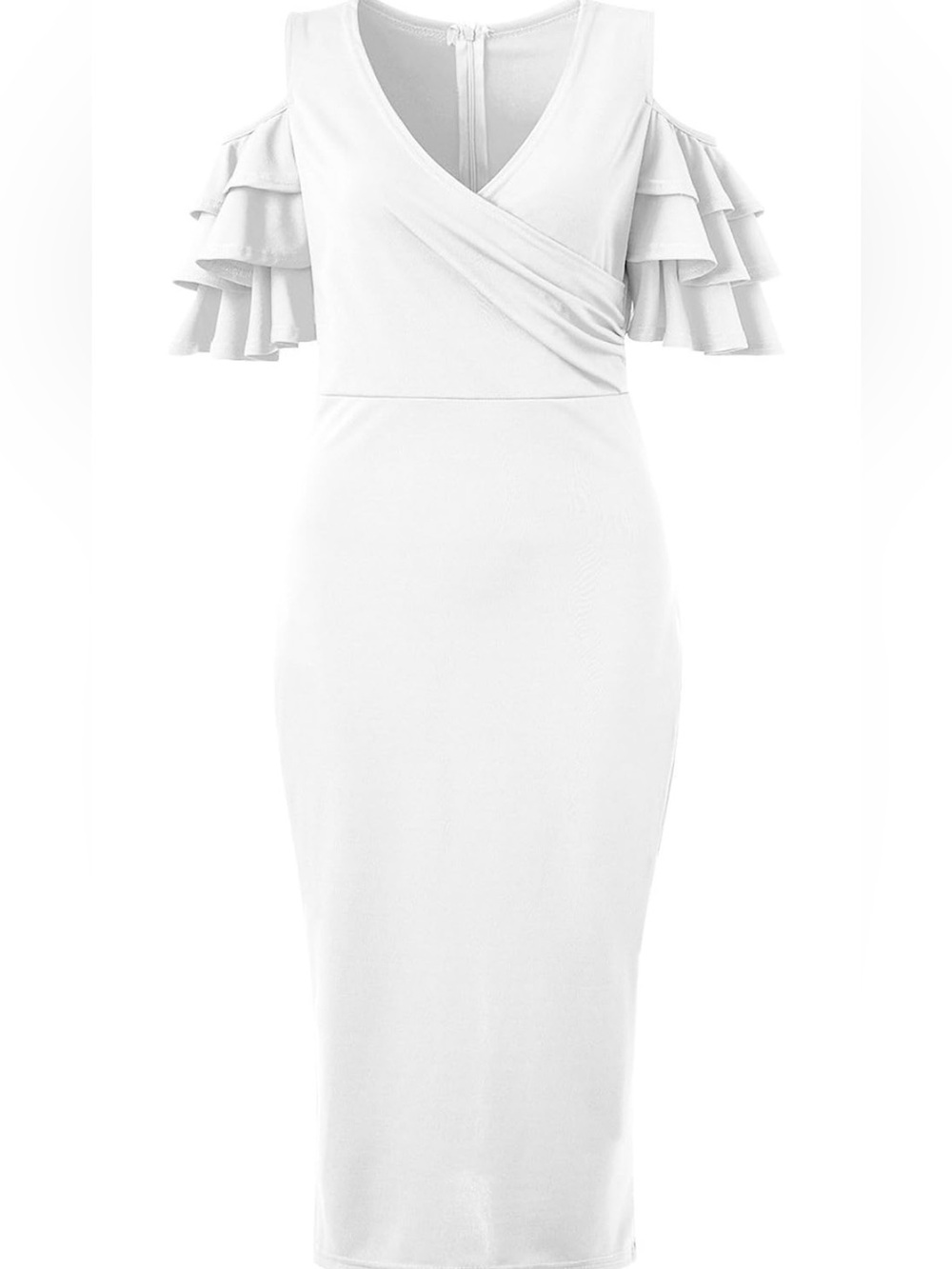NWOT Elegant White Ruffle-Sleeve Women's Dress - Picture 11 of 11